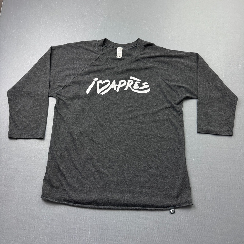 Flylow Women Size Medium Black Raglan 3/4 Sleeve Graphic Tee I Love Apres Cotton